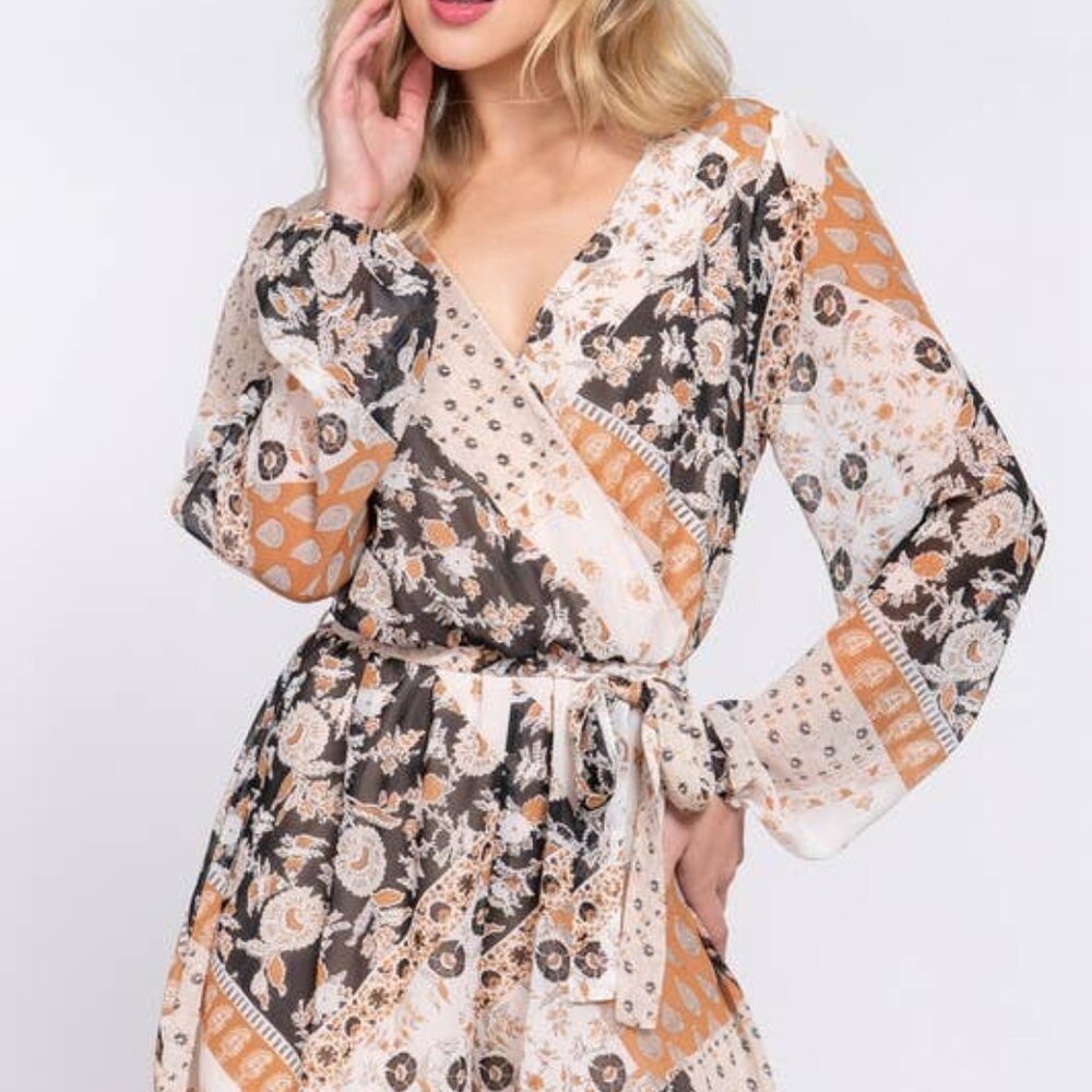 Bohemian Patchwork Print Wrap Romper